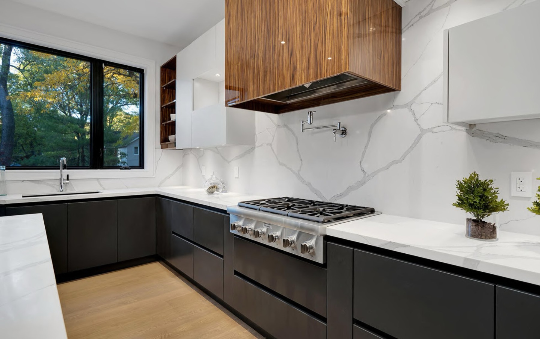 Walnut & quartz kitchen — custom kitchen, Toronto